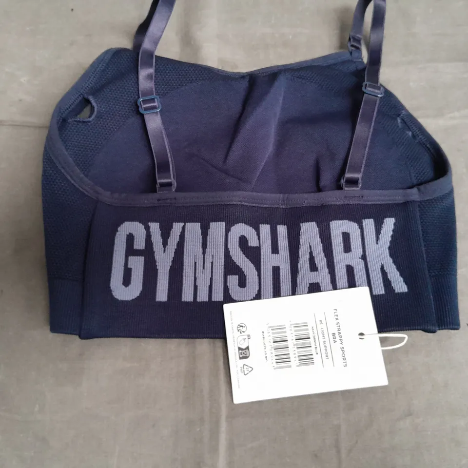 GYMSHARK FLEX STRAPPY SPORTS BRA IN DENIM BLUE - XS LIGHT SUPPORT