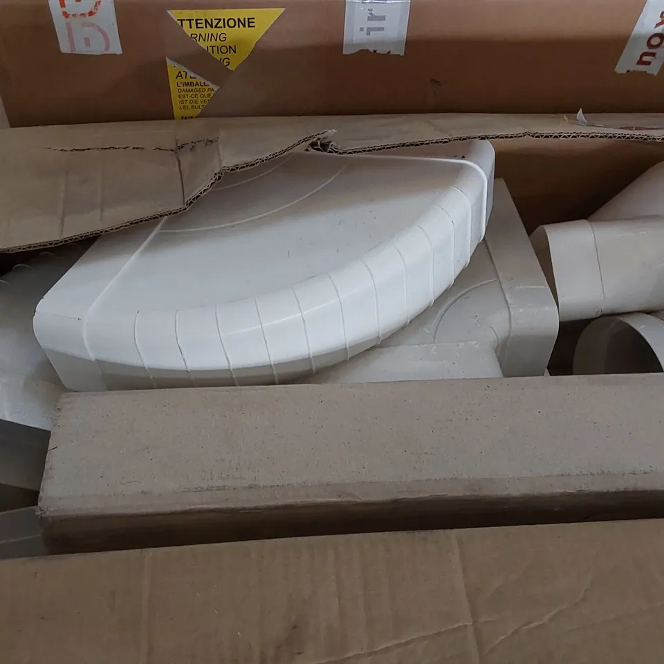 PALLET TO CONTAIN ASSORTED AIR FILTRATION PRODUCTS. INCLUDES DUCTING, PLASTIC PIPES ETC