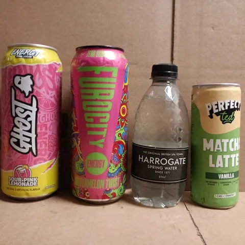 APPROXIMATELY 5 ASSORTED FOOD AND DRINK ITEMS TO INCLUDE GHOST, HARROGATE, ETC