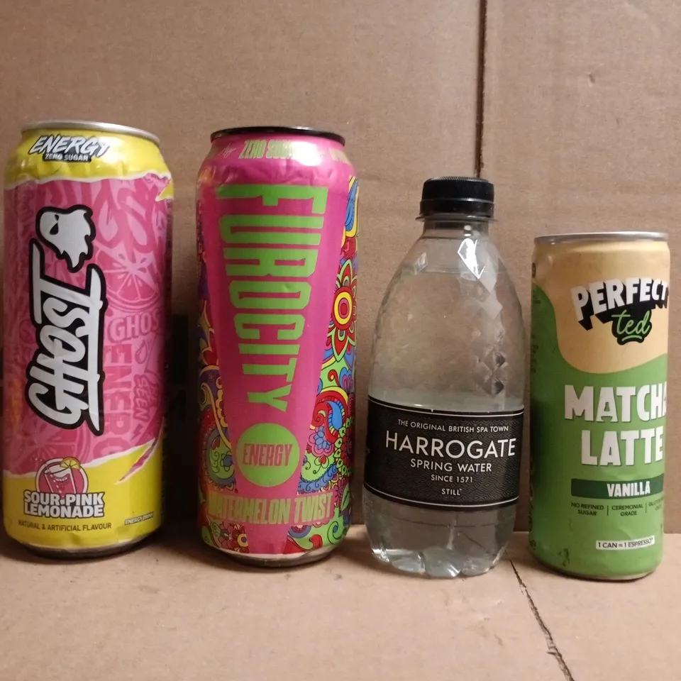 APPROXIMATELY 5 ASSORTED FOOD AND DRINK ITEMS TO INCLUDE GHOST, HARROGATE, ETC