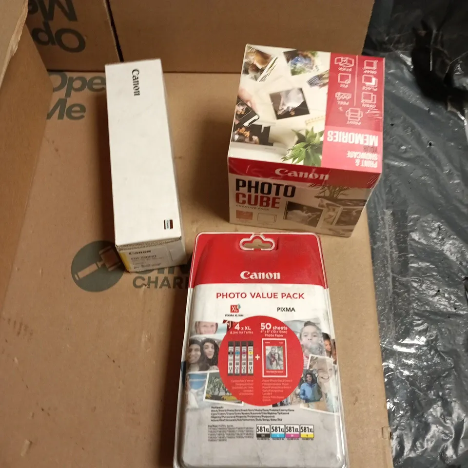 LARGE QUANTITY OF ASSORTED ITEMS TO INCLUDE CANON PHOTO CUBE CREATIVE PACK, CANON PHOTO VALUE PACK, CANON PGI-7500XL ETC - COLLECTION ONLY