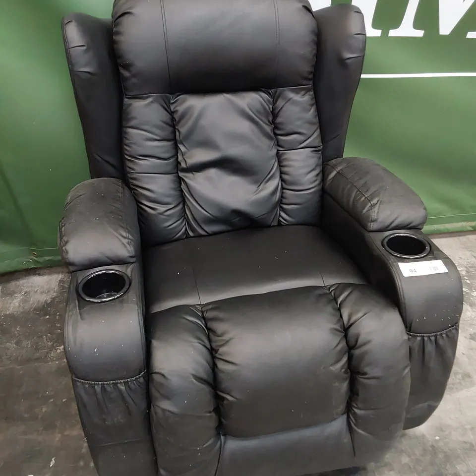 DESIGNER MANUAL RECLINING ROCKING SWIVEL EASY CHAIR BLACK FAUX LEATHER 