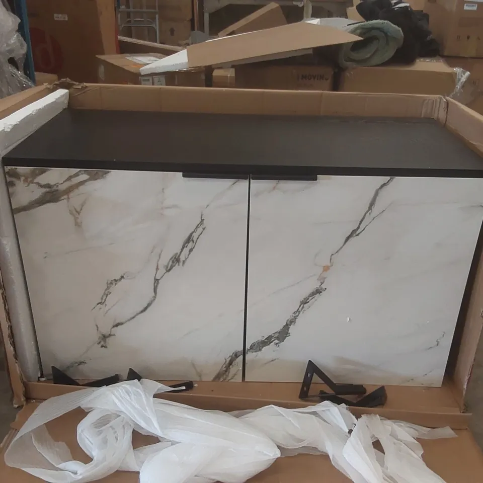 BOXED DANETTI WINSLOW COMPACT SIDEBOARD - NATURAL CERAMIC WITH BLACK ASH VENEER