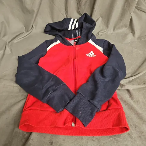 ADIDAS HODDED ZIP UP JACKET IN NAVY/RED SIZE 7/8YRS