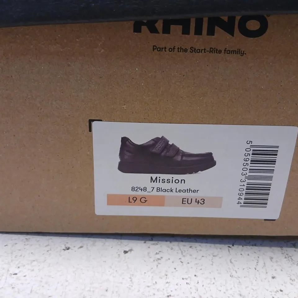 RHINO MISSION BLACK LEATHER SHOES – VELCRO, UK 9 (EU 43)