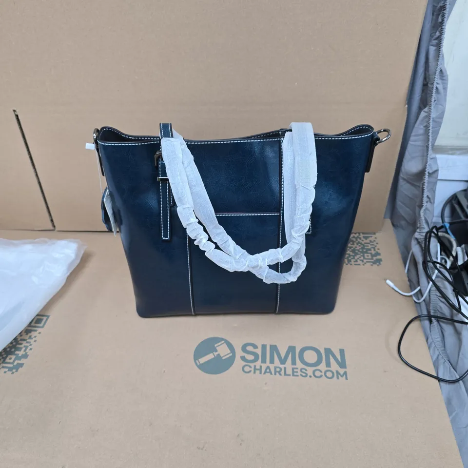 WOMEN'S DARK BLUE GENUINE LEATHER TOTE BAG 