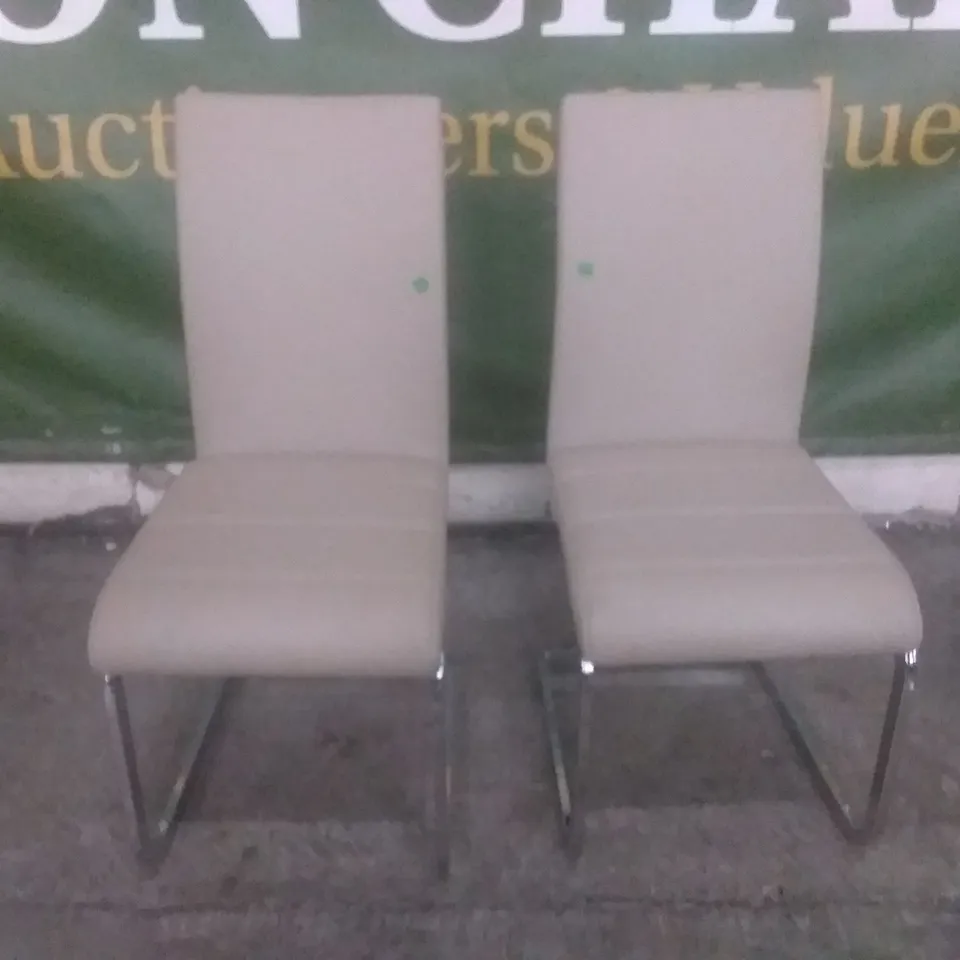 SET OF 2 NEW PERTH TAUPE LEATHER DINING CHAIRS (CHROME LEG)