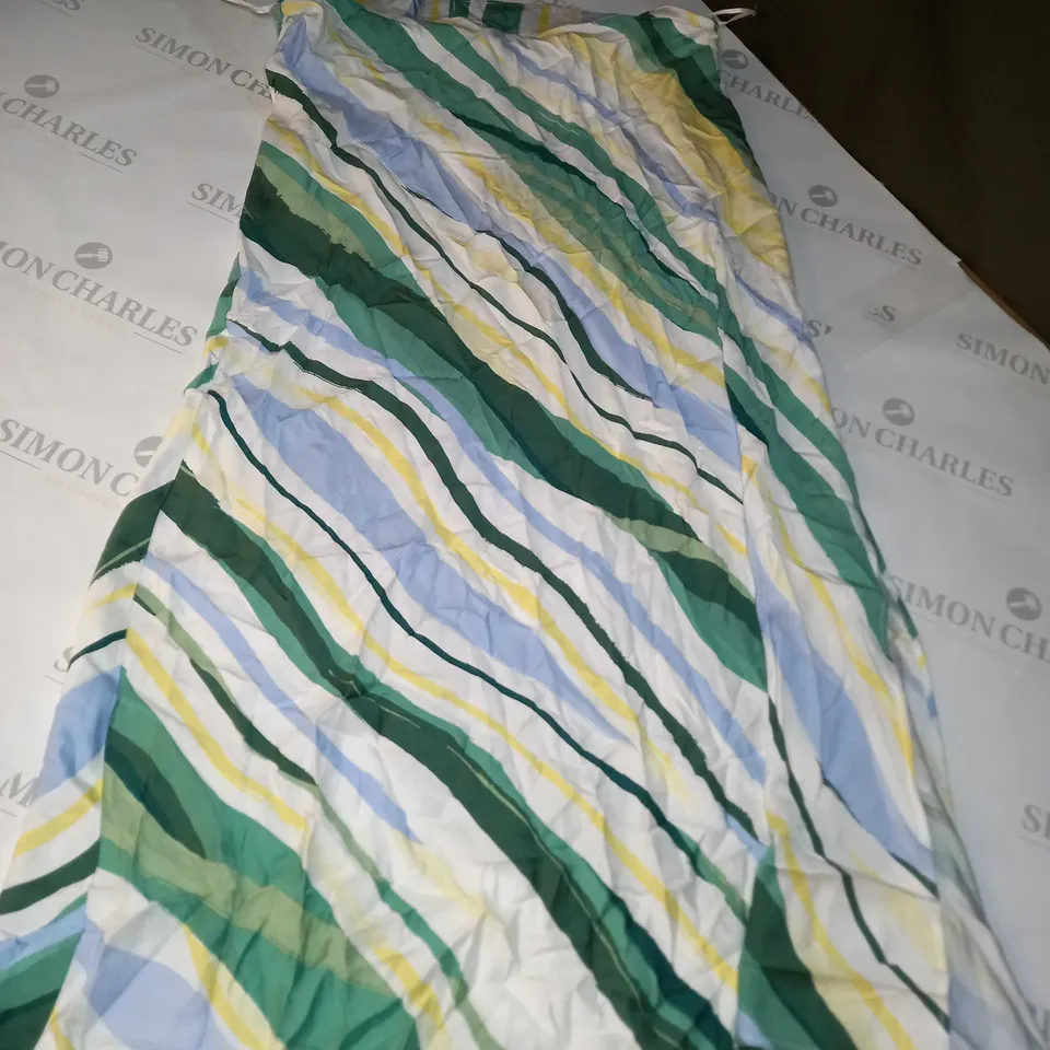 OLIVER BONAS GREEN STRIPE SATIN MIDI SKIRT IN WHITE/GREEN/YELLOW/BLUE - SIZE 12