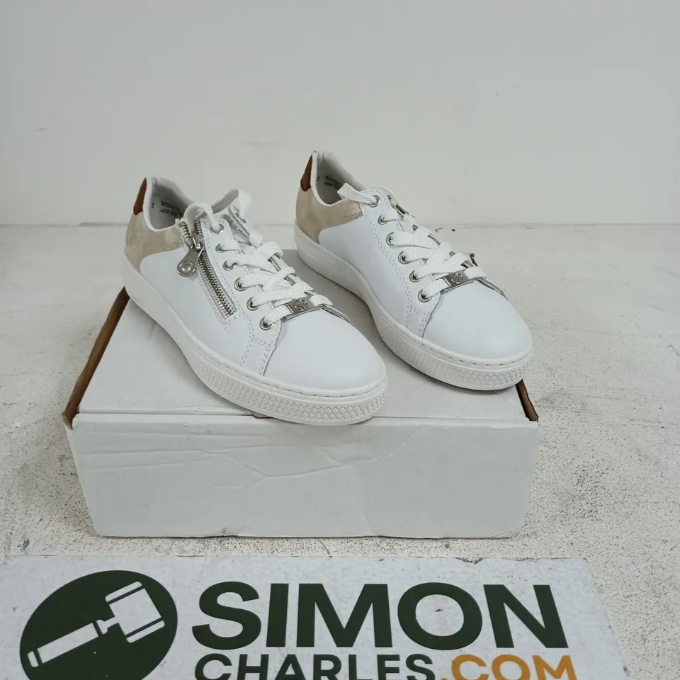 RIEKER LEATHER ZIP TRAINERS WHITE SIZE 6.5