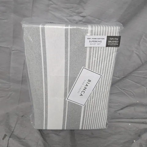 BIANCA FINE LINENS BRUSHED COTTON DUVET SET – TICKING STRIPE, GREY, SUPER KING