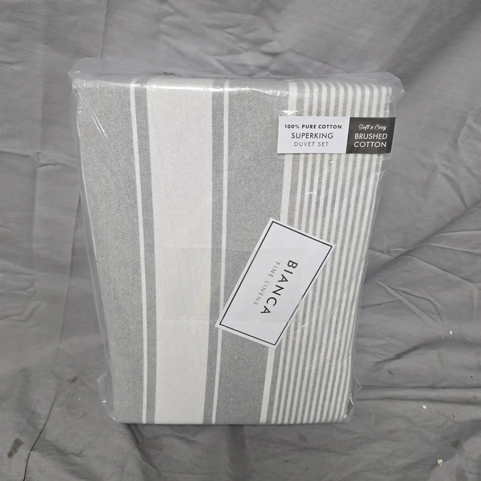 BIANCA FINE LINENS BRUSHED COTTON DUVET SET – TICKING STRIPE, GREY, SUPER KING