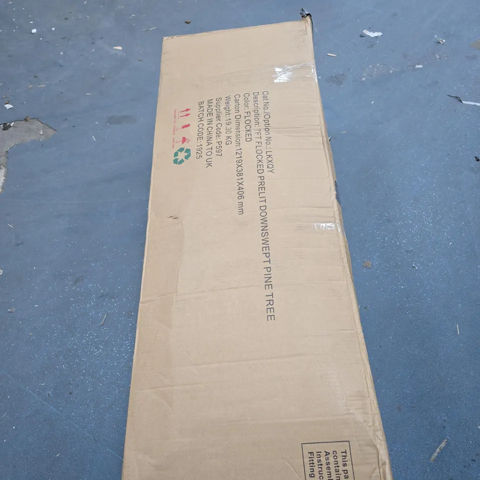 BOXED 7FT FLOCKED PRELIT DOWNSWEPT PINE EFFECT TREE - COLLECTION ONLY