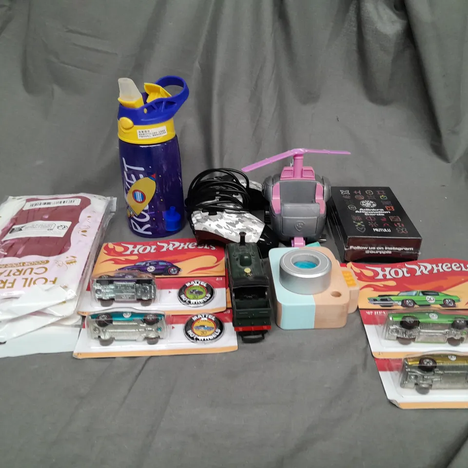 APPROXIMATELY 10 ASSORTED TOYS AND GAME TO INCLUD HOT WHEELS, GAMES CONTROLLER AND CARD GAMES