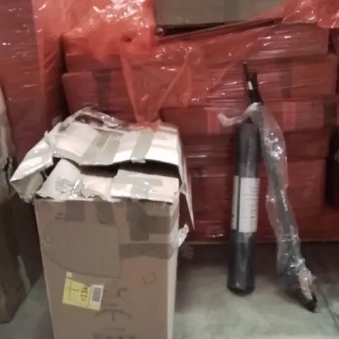 PALLET OF ASSORTED HOUSEHOLD GOODS AND PRODUCTS TO INCLUDE;OFFICE CHAIR,CHAIR MAT,HIKING STICKS 