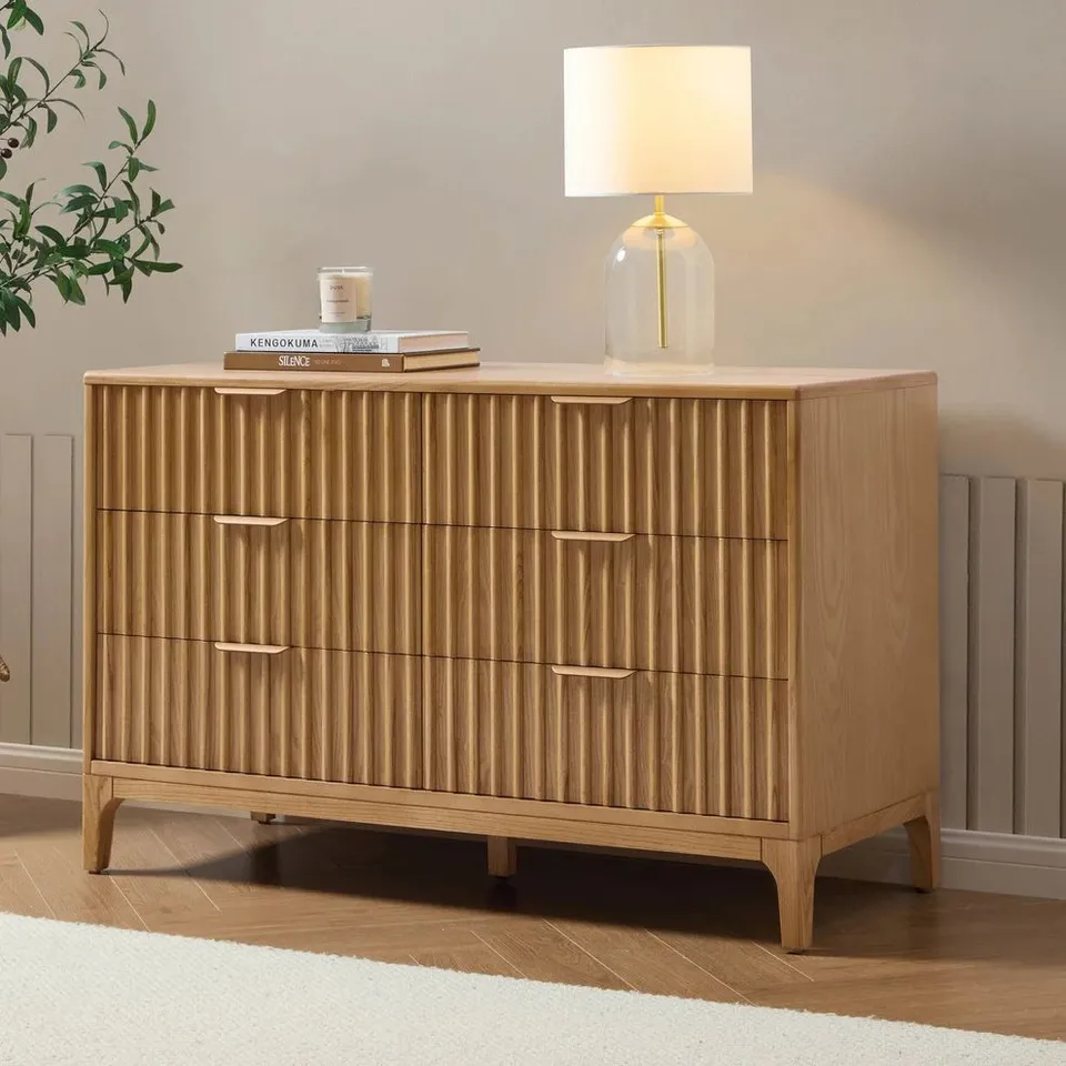 BOXED DUSK ELENA ASH 6 DRAWER CHEST - LIGHT WOOD (1 BOX)