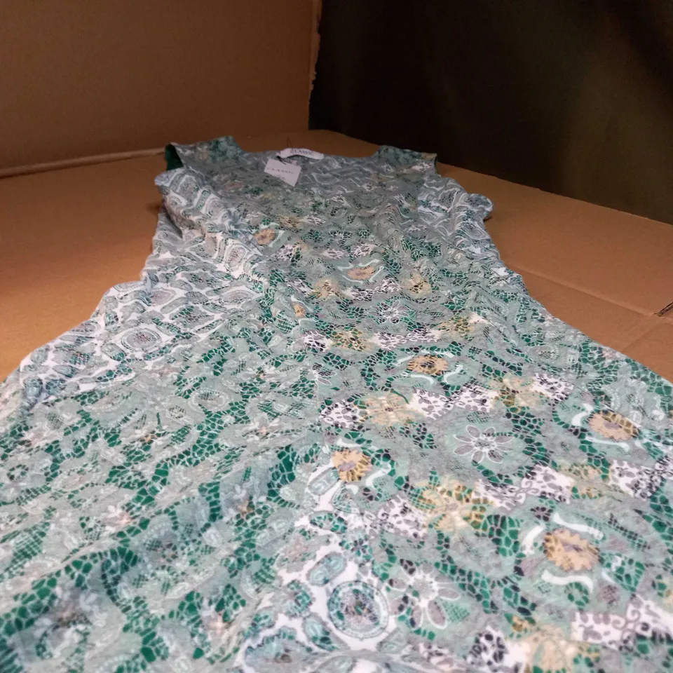 M&S GREEN V NECK MIDI DRESS - SIZE 8