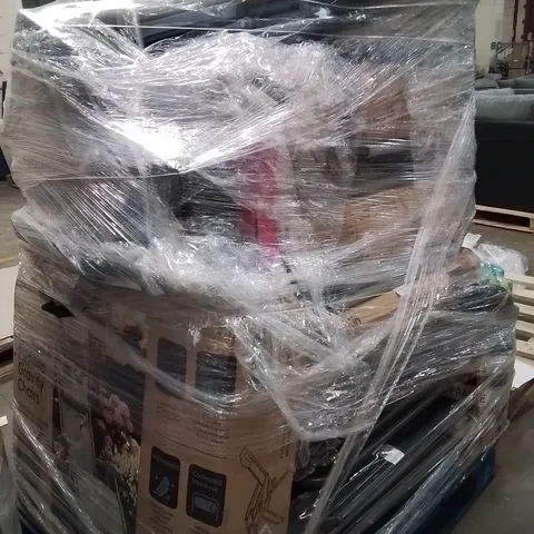 PALLET OF ASSORTED HOUSEHOLD GOODS AND PRODUCTS TO INCLUDE;GRAVITY CHAIR,FAN,SUN LOUNGERS,FOLDING TABLE