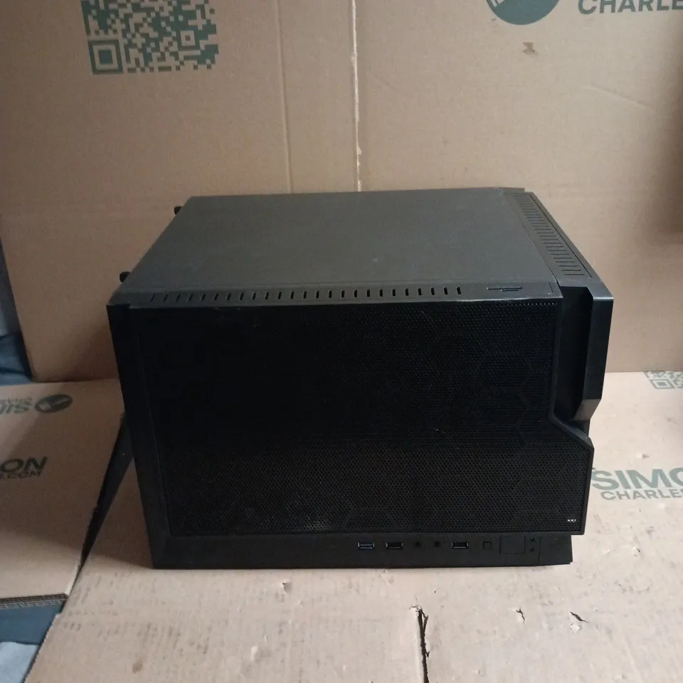 BLACK DESKTOP COMPUTER TOWER CHASSIS – FRONT MESH, CASE ONLY (EMPTY INTERIOR)