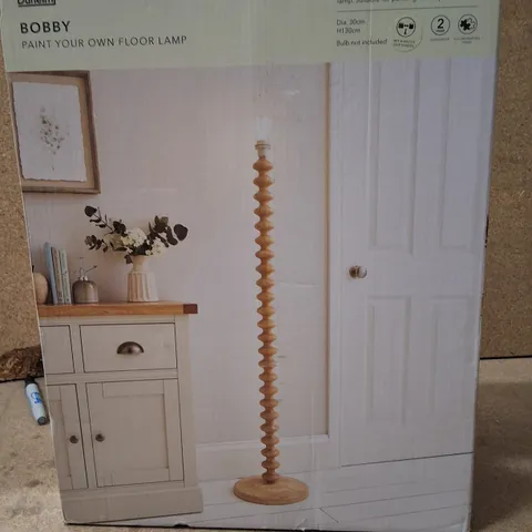 BOXED DUNELM BOBBY PAINT-YOUR-OWN FLOOR LAMP – NATURAL FSC WOOD