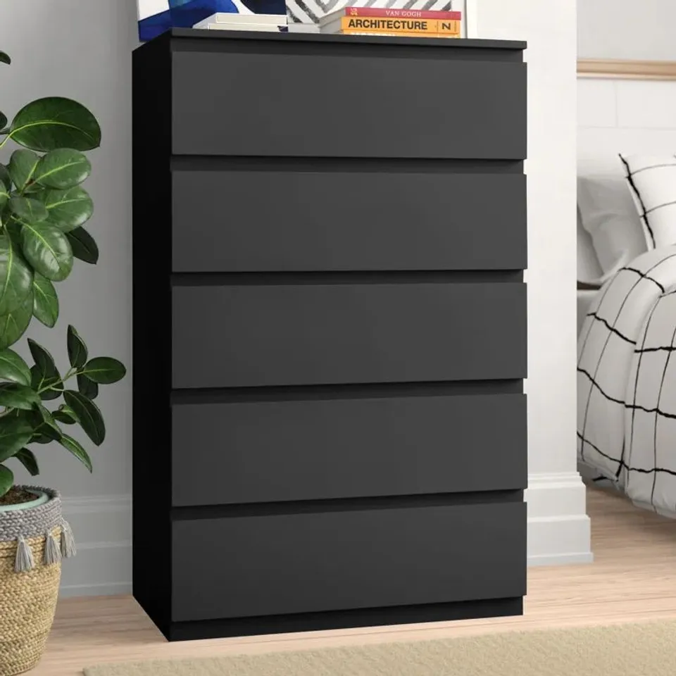 BOXED CUNHA 5-DRAWER 70CM W CHEST - BLACK (2 BOXES)