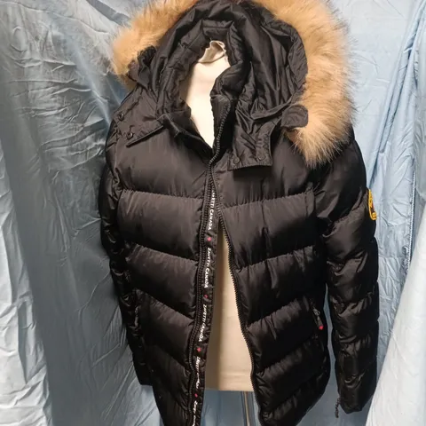 ZAVETTI CANADA BLACK PUFFER COAT WITH FUR TRIM