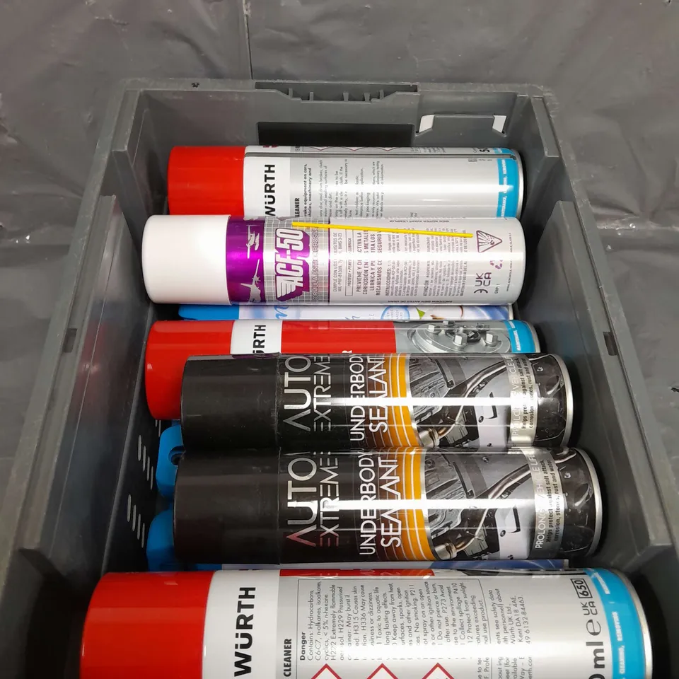 APPROXIMATELY 12 ASSORTED AEROSOLS TO INCLUDE UNDERBODY PAINT , HOUSE SPRAY , BRAKE CLEANER , ETC 