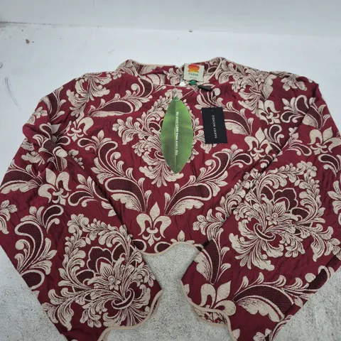 FARMRIO HARVEY NICHOLS JACQUARD WAVE TOP - BLUSH PINK & BURGUNDY, WOMEN'S LONG SLEEVE, UK SIZE L