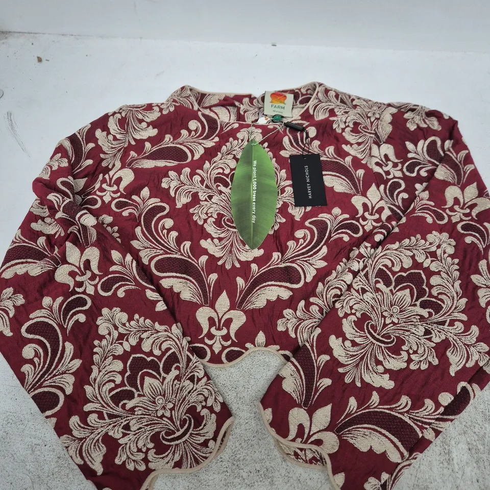 FARMRIO HARVEY NICHOLS JACQUARD WAVE TOP - BLUSH PINK & BURGUNDY, WOMEN'S LONG SLEEVE, UK SIZE L