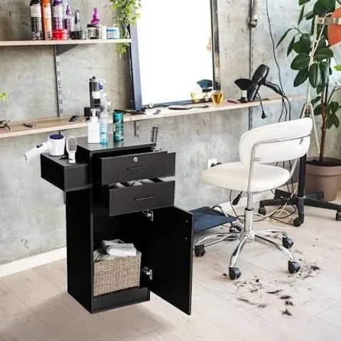BOXED COSTWAY 2 DRAWER 6 HAIR DRYER HOLDER BLACK LOCKING SALON STORAGE CABINET (1 BOX)