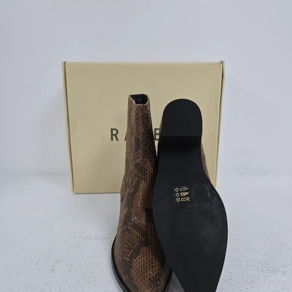 RAVEL WOMEN'S BROWN SNAKESKIN ANKLE BOOT – BLOCK HEEL SIZE 6