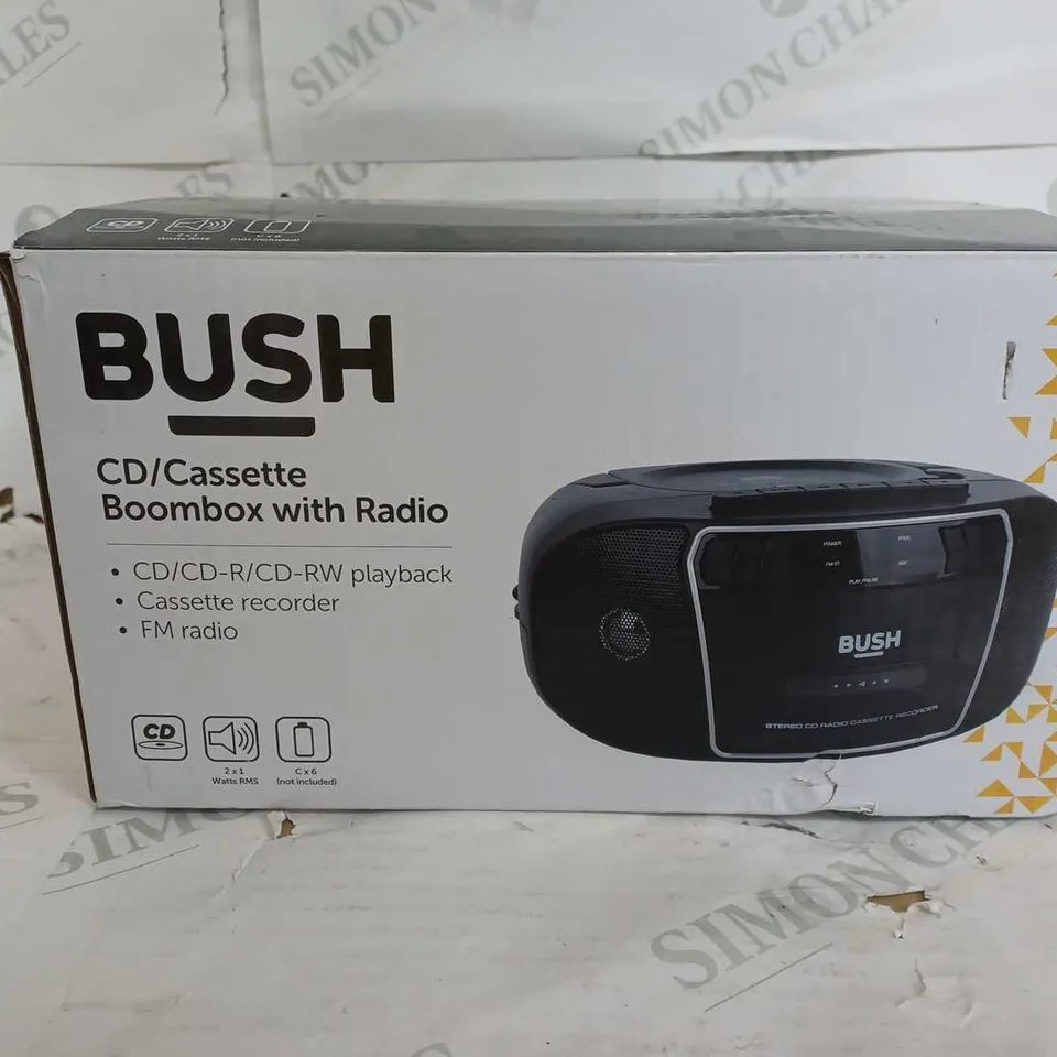 BOXED BUSH CD/CASSETTE BOOMBOX WITH RADIO