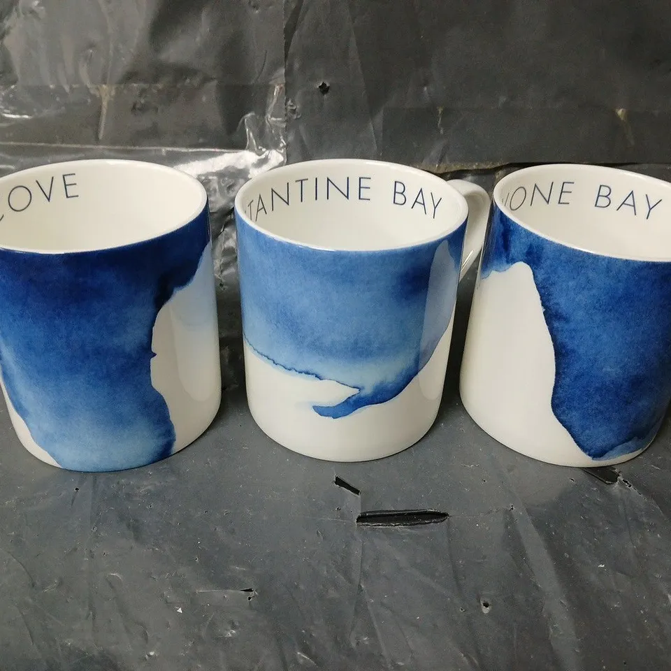 3 ASSORTED RICK STEIN MUGS TO INCLUDE ST GEORGE'S COVE. CONSTANTINE BAY, TREVONE BAY 