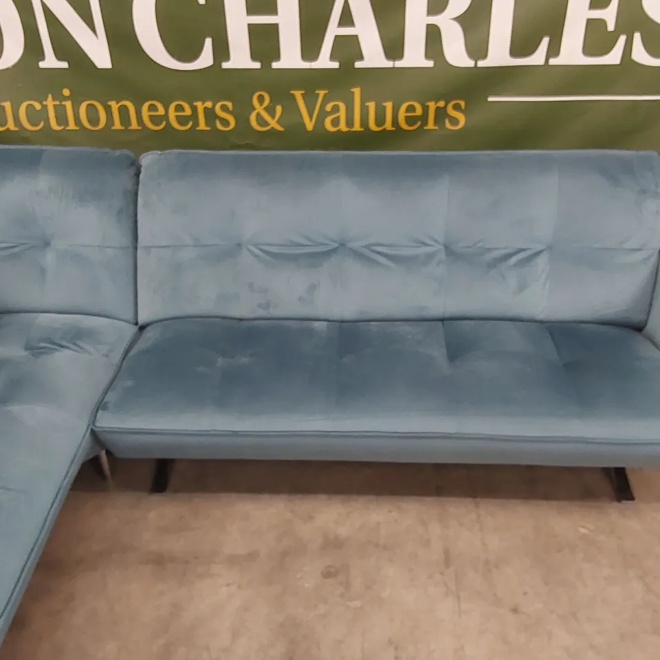 QUALITY DESIGNER ITALIAN MADE SEVILLE BLUE VELVET CORNER SOFA 
