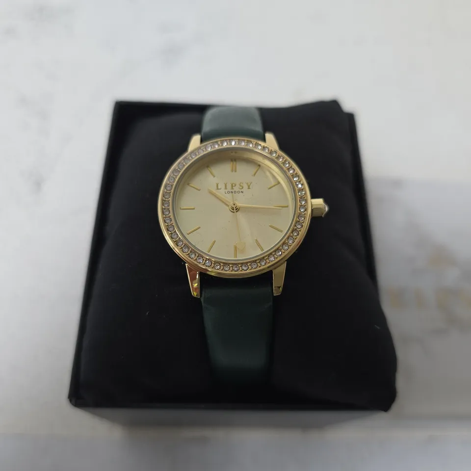 LIPSY LONDON GOLD-TONE CRYSTAL BEZEL WATCH – BOXED
