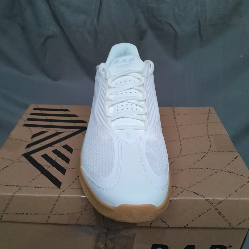 BOXED PAIR OF R.A.D ONE WHITE GUM TRAINERS - SIZE 9.5