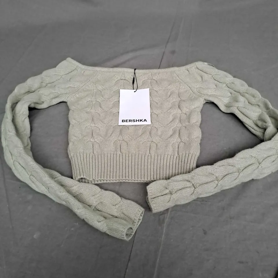 BERSHKA KHAKI KNITTED JUMPER - EUR XS