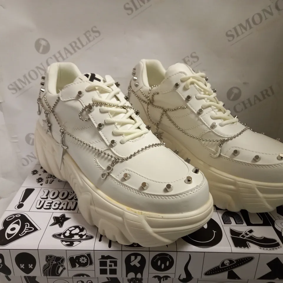 KOI VEGAN JINX WHITE MYSTIC CHARM TRAINERS - SIZE 8