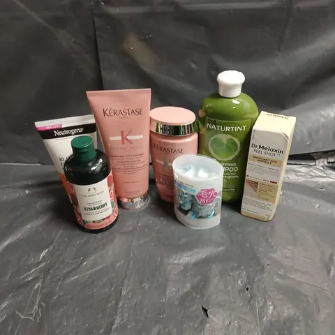 APPROXIMATEY 20 ASSORTED HEALTH AND BEAUTY PRODUCTS TO INCLUDE - KERASTASE CHROMA ABSOLU CONDITIONER - NEUTROGENA BLACKHEAD ELIMINATING FACIAL SCRUB - DR MELAXIN PEEL SHOT - ETC