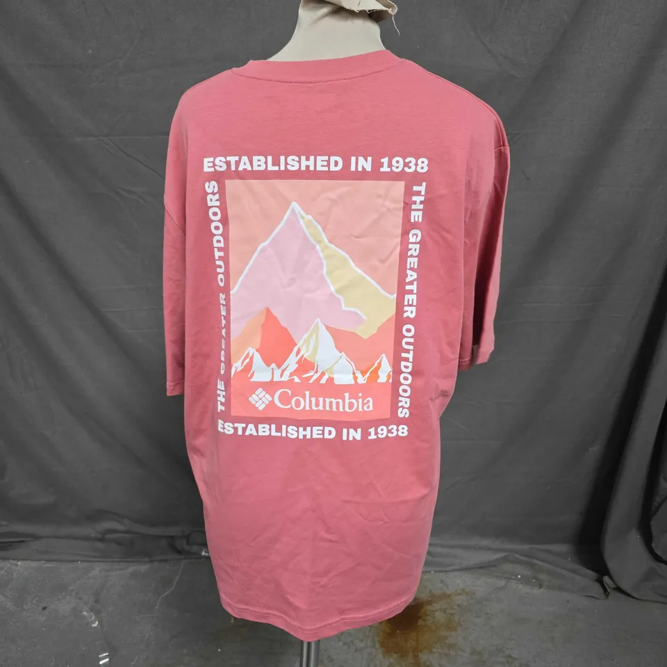 COLUMBIA BACK GRAPHIC TEE IN PINK SIZE XS