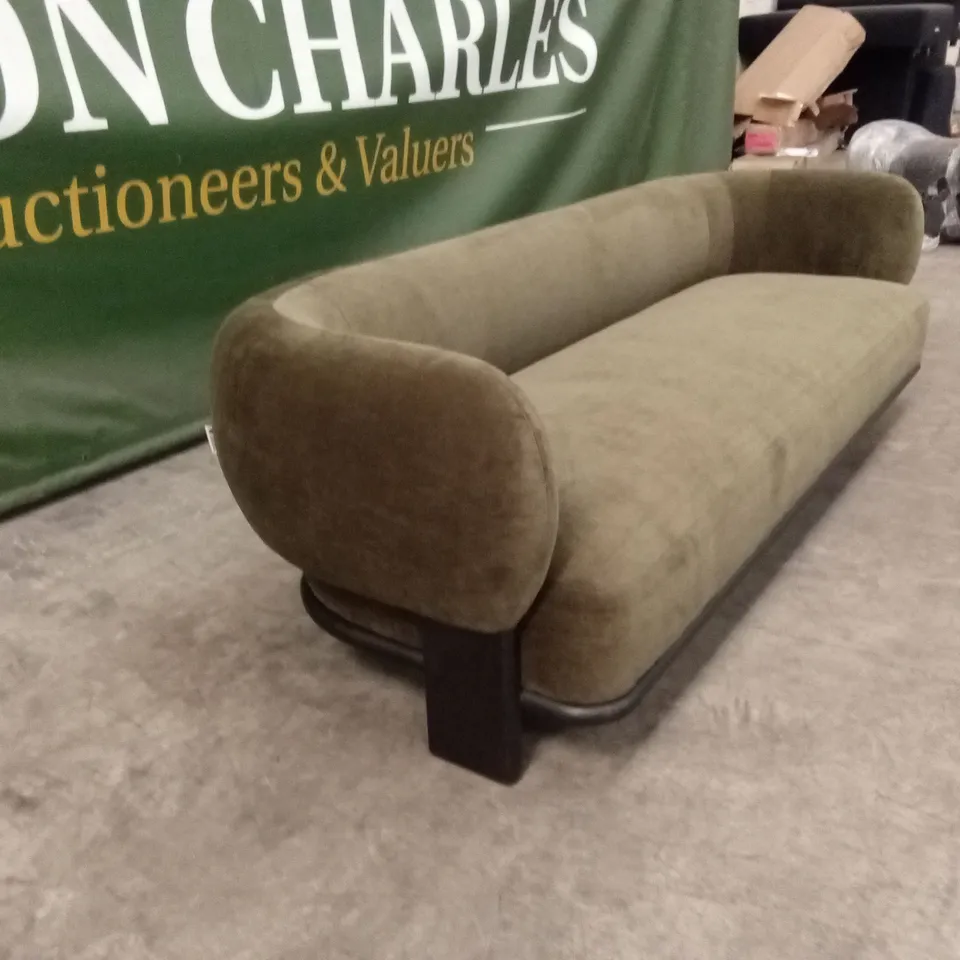 DANETTI FLORENCE OLIVE GREEN CHENILLE WITH DARK WOOD 3 SEATER SOFA RRP £1429