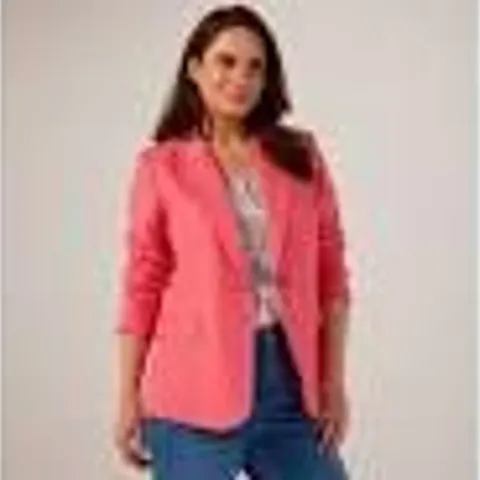 RUTH LANGSFORD LINEN BLEND BLAZER IN CORAL - SIZE 14
