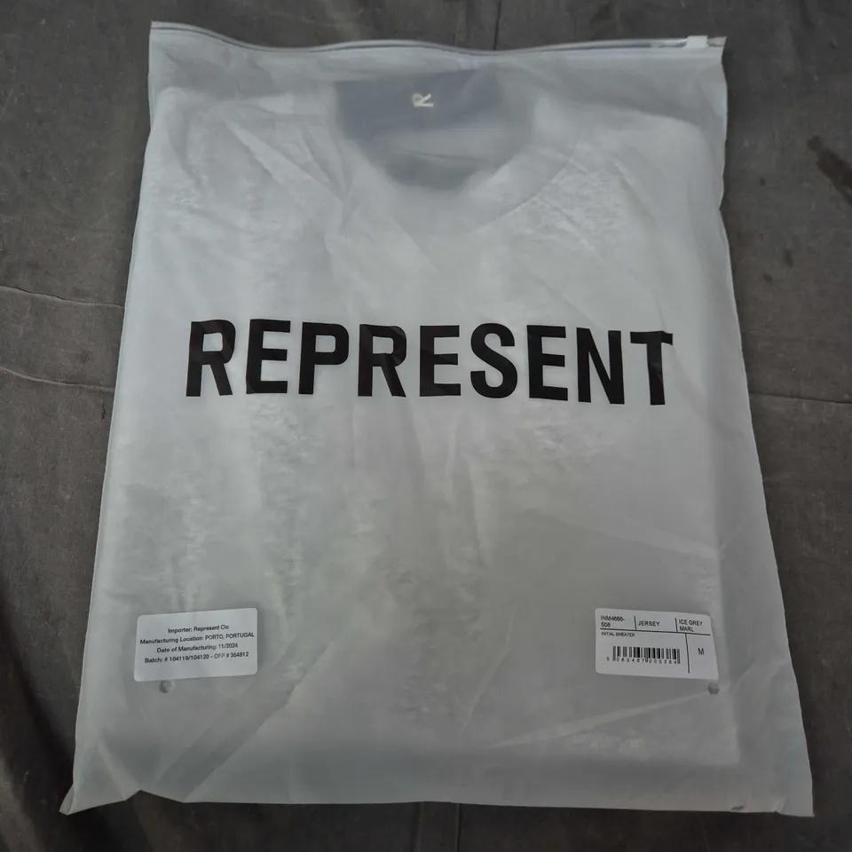 BAGGED REPRESENT JERSEY INITIAL SWEATER – ICE GREY MARL – UK M
