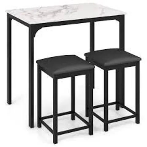 BOXED COSTWAY 3 PIECE DINING TABLE SET WITH 2 FAUX LEATHER BACKLESS STOOLS - WHITE