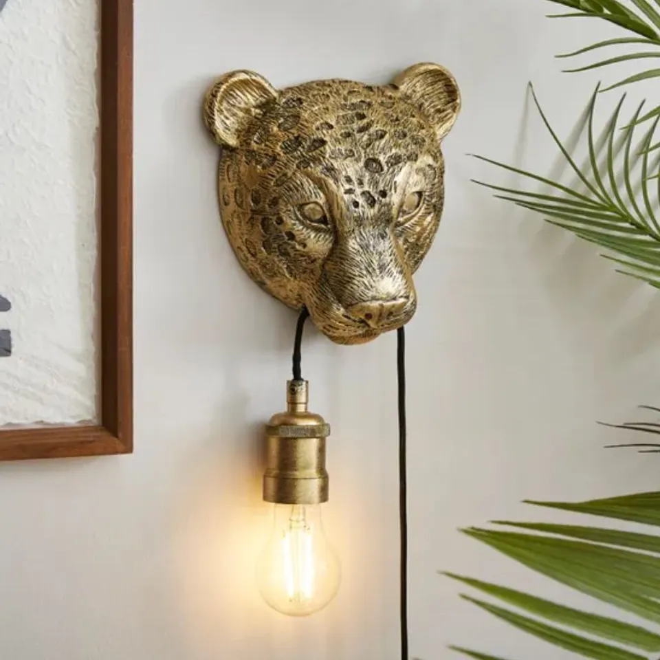 BOXED KINDRA LEOPARD EXPOSED BULB PLUG IN WALL LIGHT