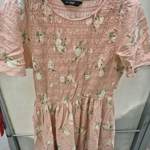 F&F TESCO WOMEN'S PINK FLORAL SMOCKED DRESS – UK 14