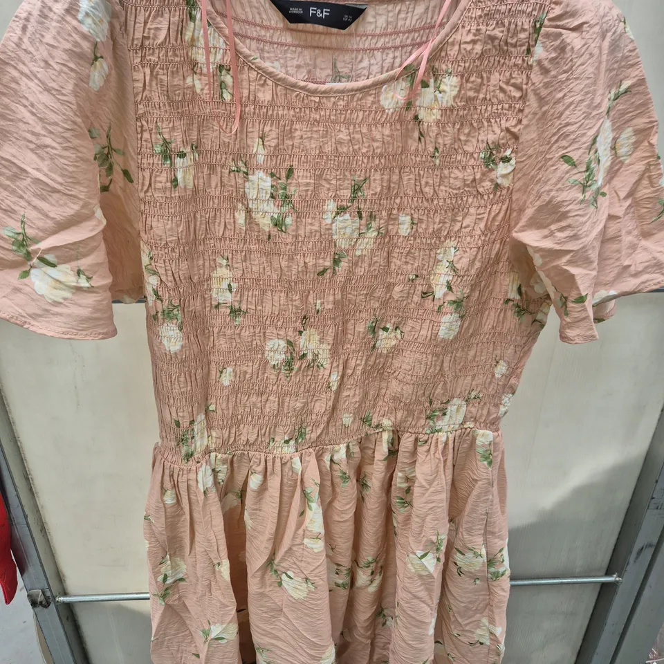 F&F TESCO WOMEN'S PINK FLORAL SMOCKED DRESS – UK 14