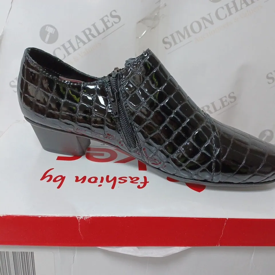 RIEKER BLACK PATENT SNAKESKIN-EFFECT SHOES - SIZE UK 6