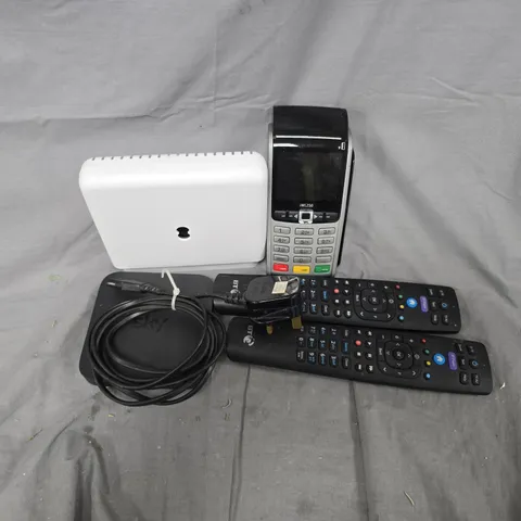 APPROXIMATELY 12 ASSORTED HOUSEHOLD ITEMS TO INCLUDE TV REMOTES, ROUTERS, CABLES, ETC