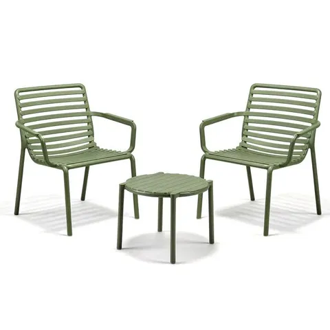 BOXED NARDI STEP LOW ROUND TABLE WITH 2 DOGA RELAX CHAIRS - GREEN (1 BOX)