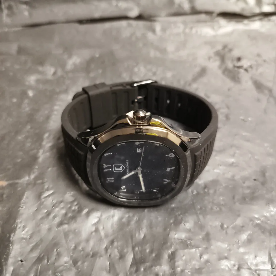 MENS LOUIS LACOMBE BLACK RUBBER STRAP NAVY DIAL WATCH